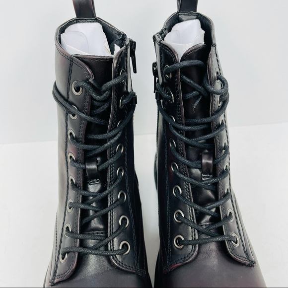 SO Women Burgundy Combat Boots Faux Leather Laced Up - Picture 4 of 10